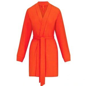 Skims Soft Lounge Short Bath Robe Belted Ribbed Stretch Fire Orange Plus Size 3X